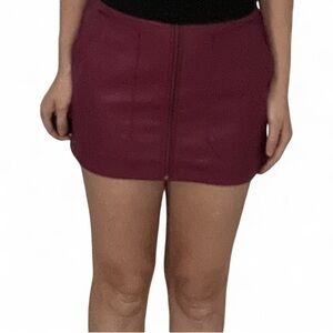 Free People Boho Vegan Leather Mini Skirt, Size 2. Purple with zipper in front